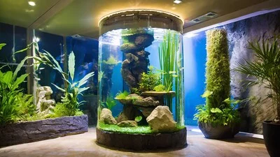 Massive vertical aquarium with vary plants.